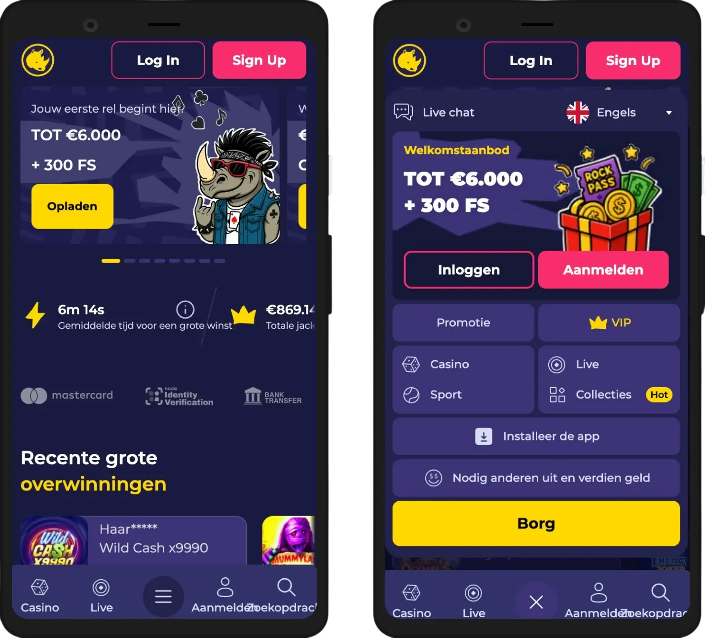 Bonusaanbod bij Spinorhino Casino — €6.000