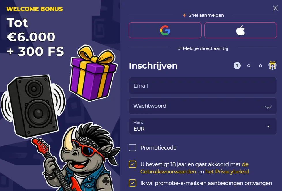 Snel registreren bij Spinorhino Casino in 3 stappen