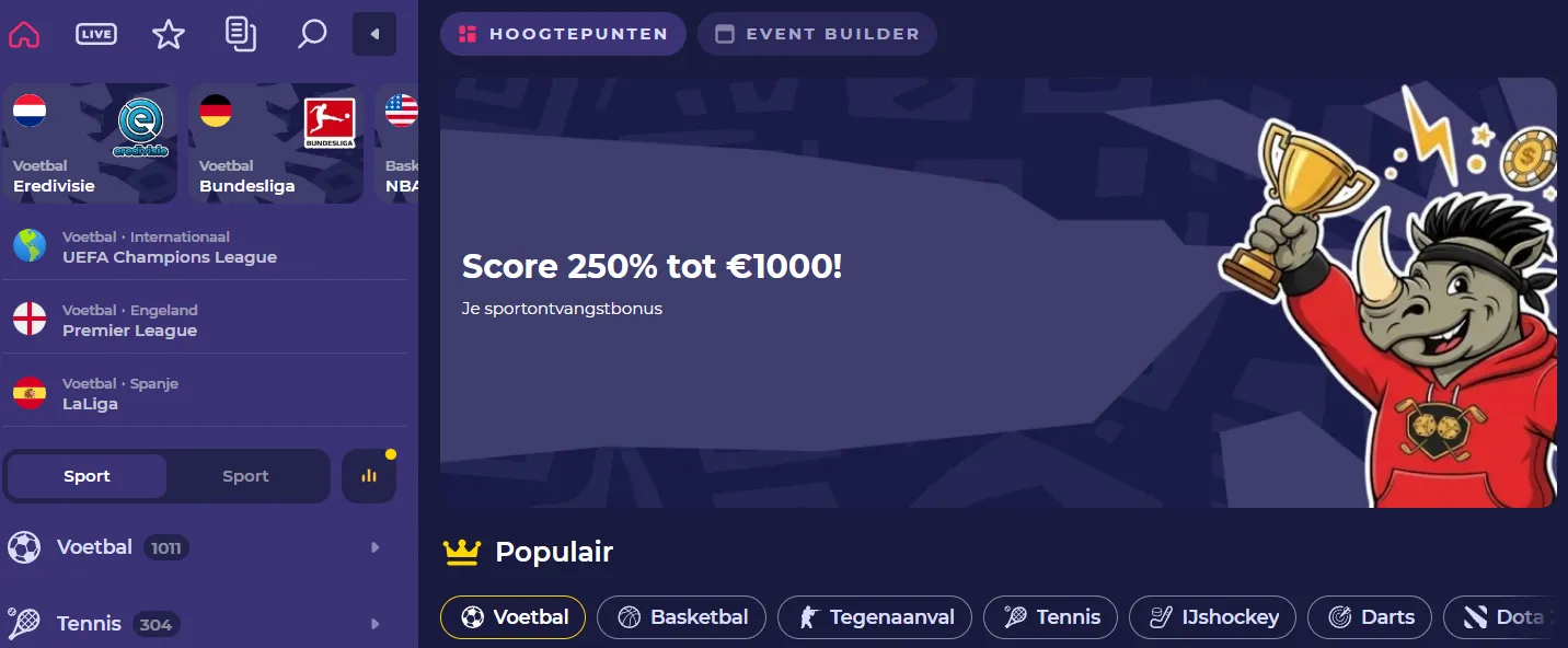 Sportwedden bij Spinorhino – live betting en sport bonussen